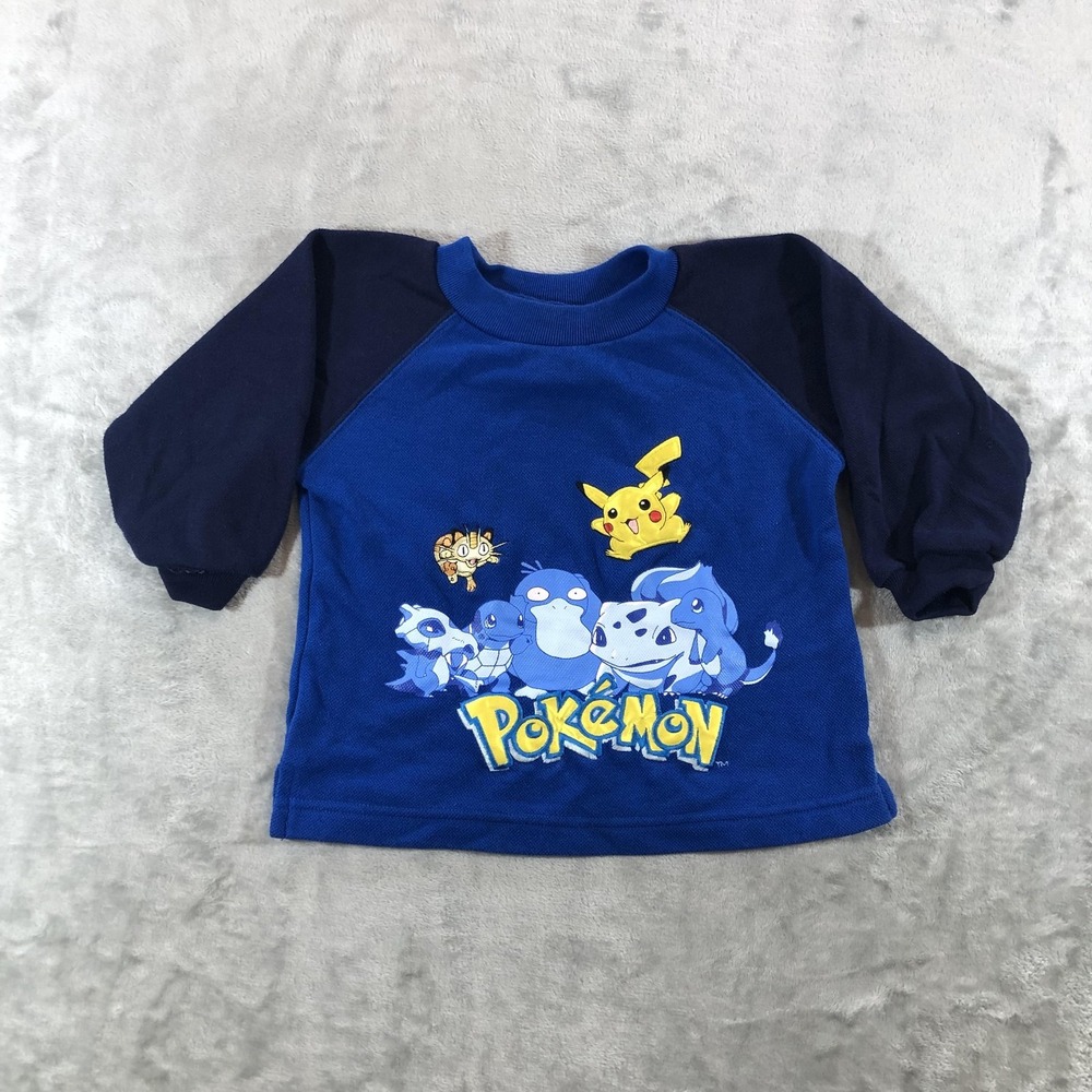 Vintage Pokemon Shirt Kids 4 Blue Pikachu Graphic Long Sleeve Y2K Top Anime